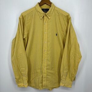Polo Ralph Lauren Long Sleeve Button Shirt Men's XL Yellow Striped Pony Logo‎